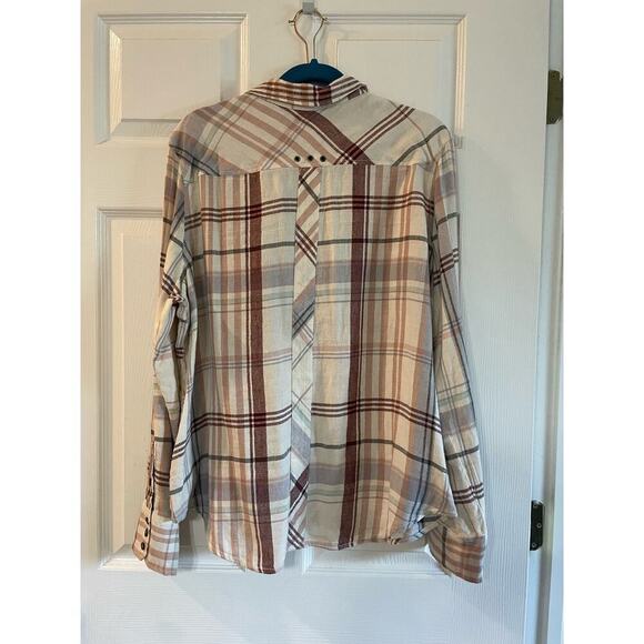 Free People wesley ivory plaid button down top - Size: Large - Picture 3 of 9